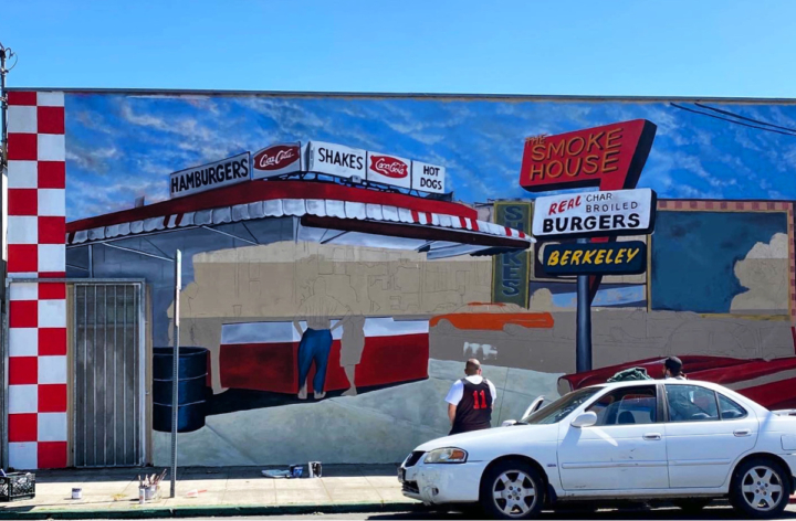 Smokehouse mural with red car
