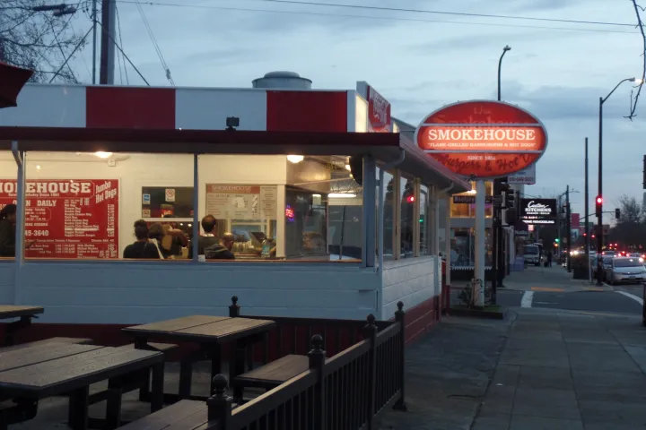 Smokehouse exterior in the evening